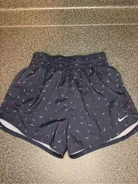Nike Navy Athletic Shorts with Multicolor Mini Swoosh Print